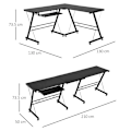 Pikkukuva 9 / 10: Rootz Desk - Office Desk - Gaming Desk - L Shape Desk - Black - 210 x 50 x 73.5 cm