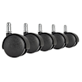 Miniatyrbild 3 av 4: Rootz set med 5 mjukt löpande hårda golvhjul för kontorsstol 11 mm stift - diameter 50 mm - Svarta premium kontorsstolshjul - Svängbara hjul för hårda