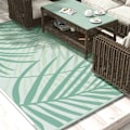Miniatyrbillede 2 af 5: Rootz udendørs tæppe - terrasse tæppe - vejrbestandigt - moderne design - ikke-vævet stof - Grøn + creme - 365 cm x 274 cm x 0,3