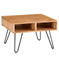 Miniatyrbillede 7 af 7: Rootz sofabord 60x40x60 cm akacie massivt træ - metal design sofabord kantet - Træbord med opbevaringsplads - Sofabord træ firkantet brun