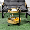 Miniatyrbillede 5 af 6: Rootz udendørs serveringsvogn - 2 niveaus bremser - polyrattan - metalramme - stål-PE rattan - gul-sort - Φ50 x 66H cm