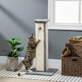 Miniatyrbild 2 av 7: Rootz Cat Scratching Post with Toy Ball - Cat Scratcher - Plysch - Sisal - Hängande boll - Kräm + Grå - 41cm x 41cm x 81cm