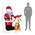 Miniatyrbillede 3 af 5: Rootz julemand med hund - juledekoration - oppustelig stor inkl. blæser - rød - 117 x 80 x 157 cm