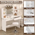 Miniatyrbild 4 av 9: Rootz White Sminkbord med pall - Sminkbord - Skönhetsskrivbord - Justerbar LED-belysning - Gott om förvaring - Hållbar konstruktion - 108cm x 142cm x
