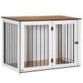 Miniatyrbillede 1 af 4: Rootz Hundebur - 2-i-1 Design Hundebur - Låsbar - Stål - Spånplade - Mørk valnød + Hvid - 106 cm x 60 cm x 76 cm