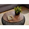 Miniatyrbild 4 av 7: Rootz soffbord mango massivt trä metall 60x60x45 cm svart runt med förvaringsutrymme - Design vardagsrumsbord flätat bord modernt - Avslutsbord soffa