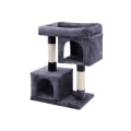 Miniatyrbillede 1 af 6: Rootz Kradsestolpe - Med stor platform - 2 kattehuler med legehus - Kattetræ - Spånplade - Plys - Røggrå - 60 x 40 x 84 cm (B x D x H)