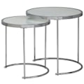 Miniatyrbillede 7 af 7: Rootz design sidebord rundt Ø 50-42 cm - 2 stk hvid sølv med glasplade - Stuebord sæt af 2 - Nesting bord mælkeglas - sofabord