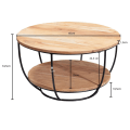 Miniatyrbillede 6 af 7: Rootz sofabord 60x34,5x60 cm akacie massivt træ - metal sofabord - Design stuebord rundt - Loungebord Industriel Brun - Bord med hylde
