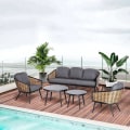 Miniatyrbild 2 av 8: Rootz Soffset - Rattan Look 5 delar soffset - Möbelset - Modernt soffset - Med två sidobord - Grå/Naturlig/Svart