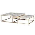 Miniatyrbillede 1 af 7: Rootz design sofabord sæt med 2 hvid marmor optik kantet - Sofaborde 2-delt bordstel metal guld - Ædle stueborde - Moderne redeborde