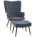 Miniatyrbillede 1 af 4: Rootz Lænestol - Osmannisk - Afslapningslænestol - Knapsyning - Fløjlsstof - Sorte stålben - Stålstel - Mørkegrå - 71L x 77W x 99H cm