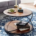 Miniatyrbillede 2 af 7: Rootz sofabord 58x58x35 cm massivt sheesham træ - metal sofabord rundt - Design stuebord sofabord massivt - Lille bord sidebord stue moderne med opbev