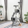 Miniatyrbild 2 av 8: Rootz Scratching Post - Cat Tree - Cat Climbing Tree - Climbing Tree - Cat Tree Scratching House - With Cat Cave - Grey - 50 x 50 x 170 cm