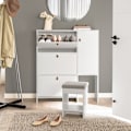 Miniatyrbillede 2 af 8: Rootz skoskab med skammel - Skovipper - Skokommode - Pladsbesparende design - Komfortable siddepladser - Alsidig opbevaring - Hvid MDF - 95 cm x 121 c