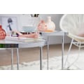 Miniatyrbillede 2 af 7: Rootz design sidebord rundt Ø 50-42 cm - 2 stk hvid sølv med glasplade - Stuebord sæt af 2 - Nesting bord mælkeglas - sofabord