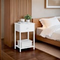 Miniatyrbillede 2 af 5: Rootz Bedside Table - Side Bord - Natbord - Med hylde og stofskuffe - Rumbesparende design - 28,1 cm x 38,1 cm x 61,1 cm