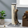 Miniatyrbild 5 av 7: Rootz Cat Scratching Post with Toy Ball - Cat Scratcher - Plysch - Sisal - Hängande boll - Kräm + Grå - 41cm x 41cm x 81cm