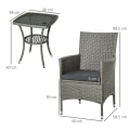 Miniatyrbillede 3 af 7: Rootz Rattan Havemøbelsæt Med Sidebord - Bistrosæt - Balkonmøbler - Siddesæt Med sædehynde - Polyrattan + Stål - Grå - 60 x 58,5 x 89,5 cm