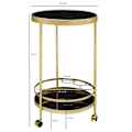 Miniatyrbillede 2 af 5: Rootz designvogn guld rund Ø 45cm 2 plan - Sidebord på hjul med glasplade Sort spisevogn - Køkkenvogn - tevogn