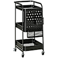 Miniatyrbillede 1 af 7: Rootz 3 Tier Metal Servering Trolley - Kitchen Cart - Utility Trolley - 2 Bestikstativ - 51,5L x 32W x 75,6h cm - Sort