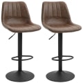 Miniatyrbillede 1 af 5: Rootz Barstol - Sæt med 2 - I Retro Design - Med Fodstøtte - Højdejusterbar - Kunstlæder - Stål - Brun - 43 cm x 49,5 cm x 111 cm
