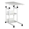 Miniatyrbillede 1 af 7: Rootz Sidebord - Sofabord Med Hjul - Sengebord Til Spisestue Stue - Højdejusterbar - 2 Nedre hylder - E1 Spånplade - Metal - Hvid - 80 x 40 x 72-82 cm