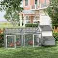 Miniatyrbild 2 av 6: Rootz Chicken Coop - Smådjurshus - 2 utomhusinhägnader - 1 häckningslåda - 2 ramper - Asfalttak - Väderbeständig - Grå - 247 cm x 125 cm x 113,5 cm