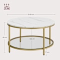 Miniatyrbillede 6 af 6: Rootz Marmor Hvid-Metallic Guld Sofabord - Stuebord - Moderne Centerbord - Spånplade - Hærdet glas - Stålstel - Justerbare fødder - Letvægts - Nem mon