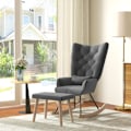 Miniatyrbild 2 av 10: Rootz Lounge Stol och Pall Set - Modern Fåtölj - Klädd vilstol - Sammetsstoppning - Gummiträben - Mörkgrå - 66cm x 96cm x 101cm