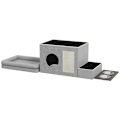 Miniatyrbillede 4 af 5: Rootz Cat House - Foderplads - 2 skåle i rustfrit stål - Ridsemåtte - Blød liggestolspude - Grå - 78 x 48 x 49,5 cm