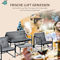 Miniatyrbillede 7 af 10: Rootz 4-delt havemøbelsæt - Udendørs terrassesæt - Vejrbestandig - Holdbar stålramme - Komfortable puder - 114 cm x 70 cm x 67 cm - Grå + Sort