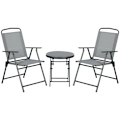 Pikkukuva 1 / 7: Rootz Outdoor Bistro -huonekalusetti - Puutarhabistrosetti - Kokoontaittuva bistrosetti - Karkaistu lasi - Verkkokangas - Vaaleanharmaa - 53,5 cm x 64