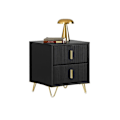 Miniatyrbillede 1 af 9: Rootz Moderne sengebord med 2 skuffer - Sofabord - Sidebord - Ridsefaste gulvbeskyttere - Elegant sort og guld design - Nem montering - 40cm x 47cm x