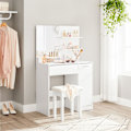 Miniatyrbillede 2 af 7: Rootz Toiletbord - Med hylder og skuffe - Makeup Skrivebord med hylder - Soveværelse Organizer - Vaskebord - Stilfuldt vaskebord - Spånplade - Hvid -
