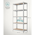 Miniatyrbillede 7 af 8: Rootz Garage Opbevaringsstativ - Reolsystem - Organizer - Stålramme - Træhylder - Rustbestandig - Justerbar - Tipbeskyttelse - 180cm x 90cm x 40cm