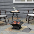 Miniatyrbillede 6 af 7: Rootz Fire Pit - Ildskål - Ildkurv - Ildbord - Rundt ildsted - Til havecamping - BBQ - Med Poker Spark Protection - Stål - Sort - 45 x 45 x 34 cm