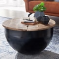 Miniatyrbillede 2 af 6: Rootz Sofabord - Opbevaringsplads - Sofabord - Sidebord - Rundt - Sort - Brun - Mangotræ - Metal - 60 x 60 x 34 cm