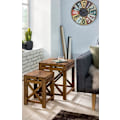 Miniatyrbild 5 av 7: Rootz set med 2 sidobord i massivt trä sheesham vardagsrumsbord design mörkbrunt soffbord i lantlig stil