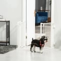 Miniatyrbillede 6 af 7: Rootz Dog Barrier - Dørport - Pet Gate - Vinkeljusterbar - Foldbar konfigurationslåge med automatisk lukkedør - 3 paneler - Hvid - 202,5 x 76 cm