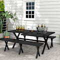 Miniatyrbillede 2 af 10: Rootz ølteltsæt til 4 personer - Udendørs spisebord - Havefestmøbler - Vejrbestandigt - Trælook - Aluminiumsstel - 180 cm x 80 cm x 73 cm Bord - 165 c