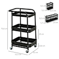 Miniatyrbillede 3 af 7: Rootz 3 Tier Metal Servering Trolley - Kitchen Cart - Utility Trolley - 2 Bestikstativ - 51,5L x 32W x 75,6h cm - Sort