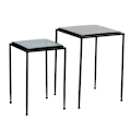 Miniatyrbillede 1 af 6: Rootz Modern Design Sidebordssæt - Endeborde - Accentborde - Aqua Blå & Sort glasplader - Pulverlakerede jernstel - 39 x 39 x 55 cm & 32 x 32 x 48 cm