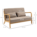 Miniatyrbillede 3 af 6: Rootz 2 pers. sofa - 2 pers. - Lille sofa - Retro design - 2 hynder - Gummitræ - Brun + Natur - 122L x 71W x 76H cm