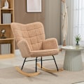 Miniatyrbillede 2 af 9: Rootz Retro gyngestol i massivt træ - Hvilestol - Afslapningsstol - Elegant design - Buede træløbere - Tyk polstring - 92 cm x 71 cm x 101 cm - Brun