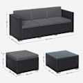 Pikkukuva 3 / 8: Rootz 4-osainen patiohuonekalusetti - Ulkosohva - Rakkaus - Sohvapöytä - PE-polyrottinki - VFT-pehmuste - 60cm x 173cm x 66cm
