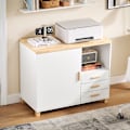 Pikkukuva 3 / 8: Rootz Office Storage -kaappi - arkistokaappi - puinen järjestäjä - valkoinen ja ruskea ulkonäkö - 90x75x45cm - MDF & kumipuu