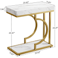 Miniatyrbillede 8 af 8: Rootz Faux Marmor Endebord - C-Table - Moderne Sidebord - Moderne Elegance -30 cm D x 60 cm B x 61,52 cm H