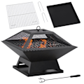 Miniatyrbillede 1 af 7: Rootz Fire Pit - Ildskål - Ildkurv - Ildbord - Rundt ildsted - Til havecamping - BBQ - Med Poker Spark Protection - Stål - Sort - 45 x 45 x 34 cm