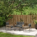 Miniatyrbillede 2 af 7: Rootz Havemøbelsæt - 4 stk - Sofa - 2 Stole - Bord - Glasplade - Sædehynder - PE Rattan-polyester-stål - Antracit-brun - 106 x 70D x 72H cm